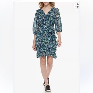 Karl Lagerfield Floral Faux Wrap Knee Length Dress Size 12